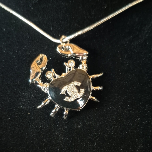 Upcycled Jewelry - Chic Upcycled Black and Silver Crab Pendant Necklace #29